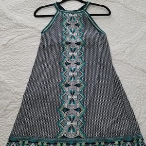 Max Studio Navy Green & White Print Halter Dress